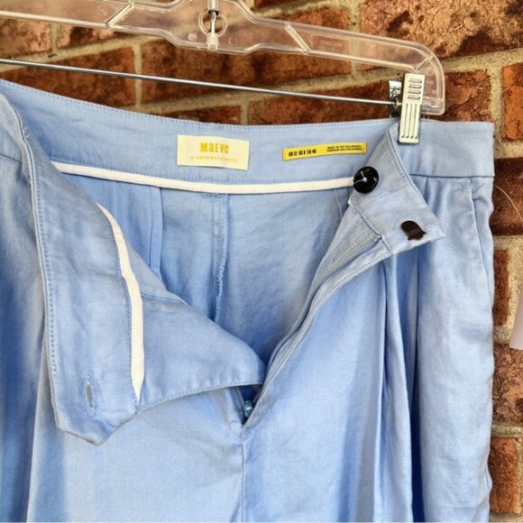 Anthropologie New Maeve Avery Pleated Trouser Shorts Linen Blend Light Blue US 8 - Picture 8 of 15